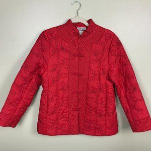 Vintage Asian Floral Quilted Embroidered Coat L - image 1